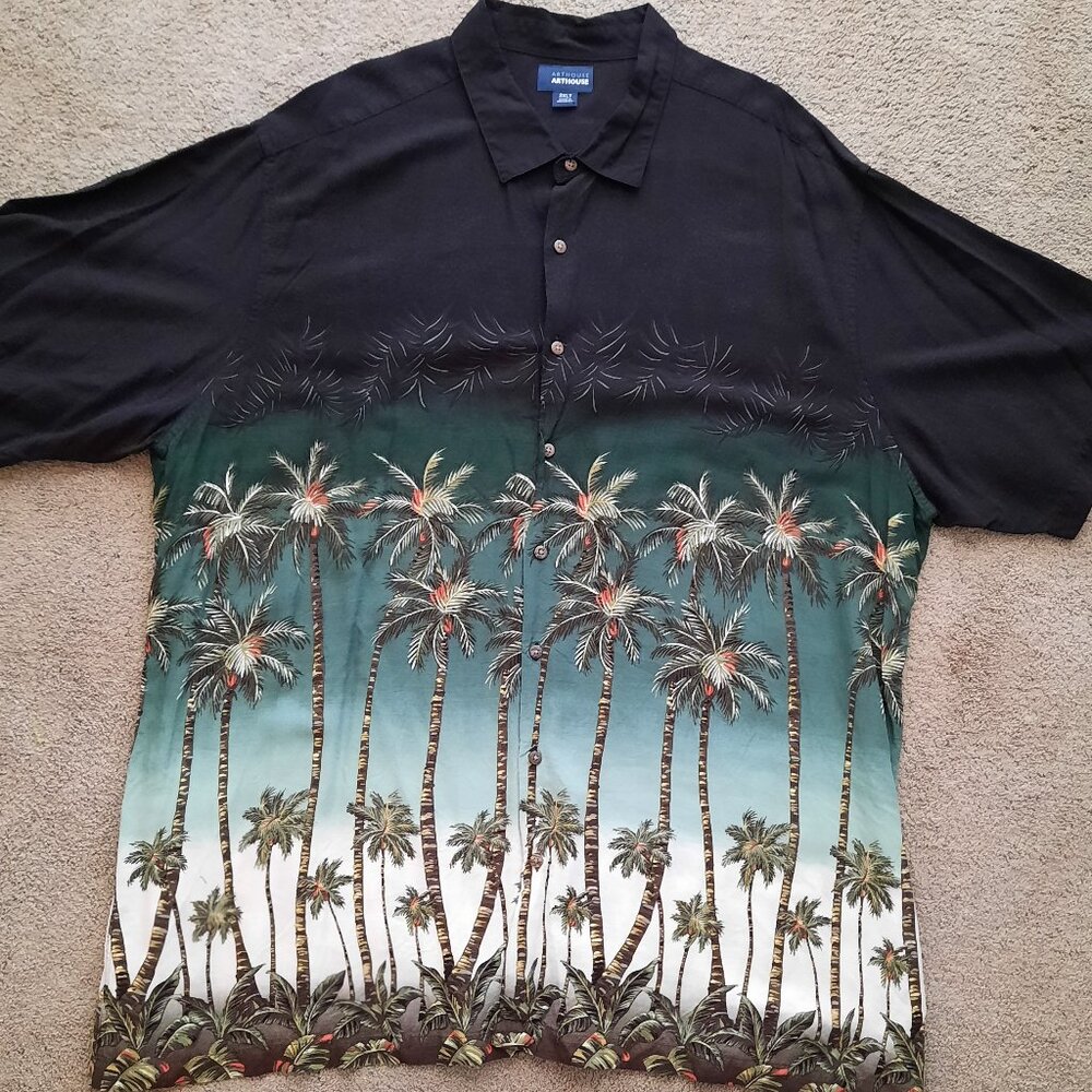 Arthouse Palms Hawaiian Camp Shirt Men's Size 3XLT Short Sleeve Black Green XXXL